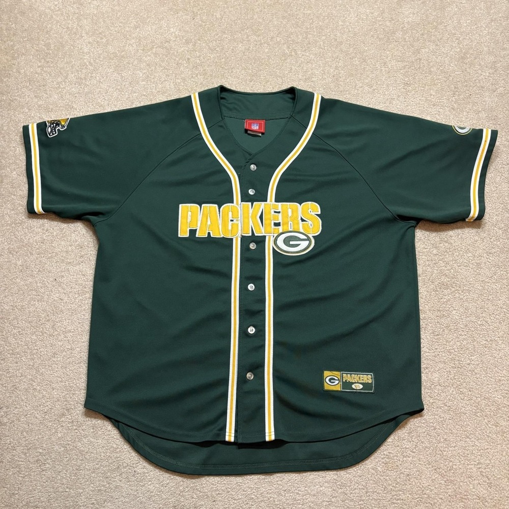 Green Bay Packers Jersey Mens XL Green NFL Football Button Front Baseball Style